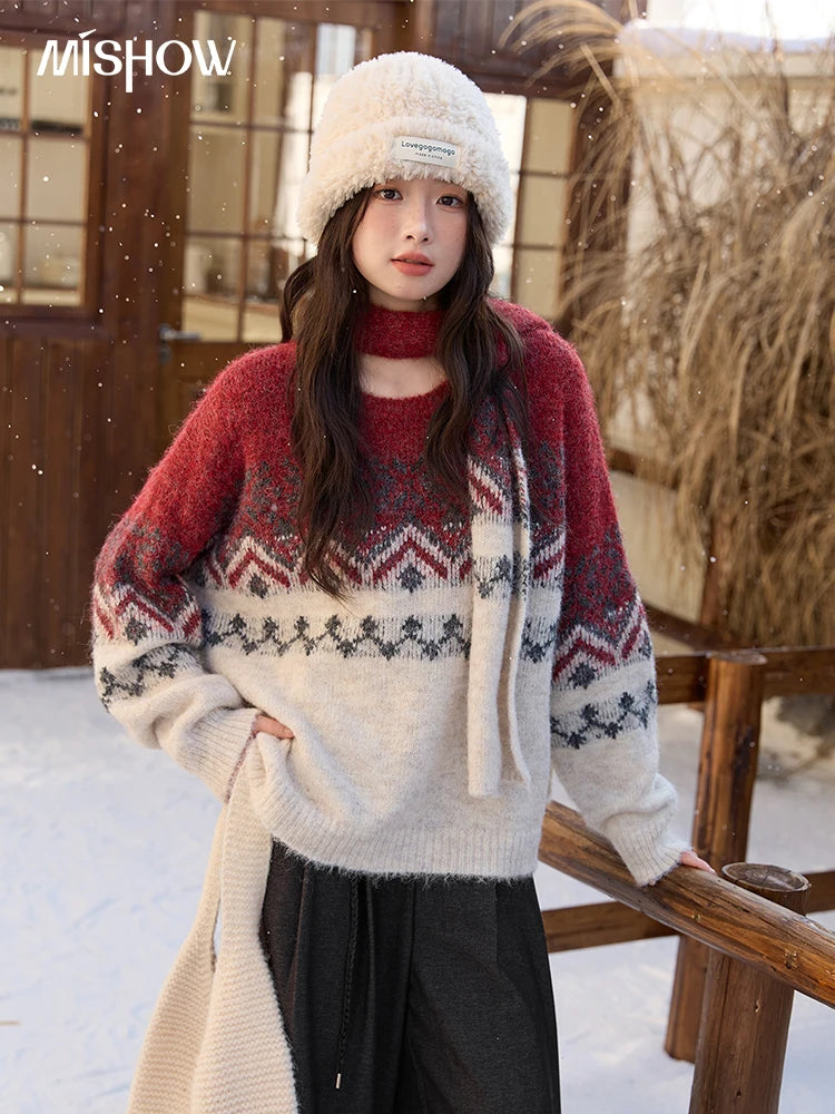 Mishow Christmas Fair Isle Sweater with Scarf MXE51Z2628