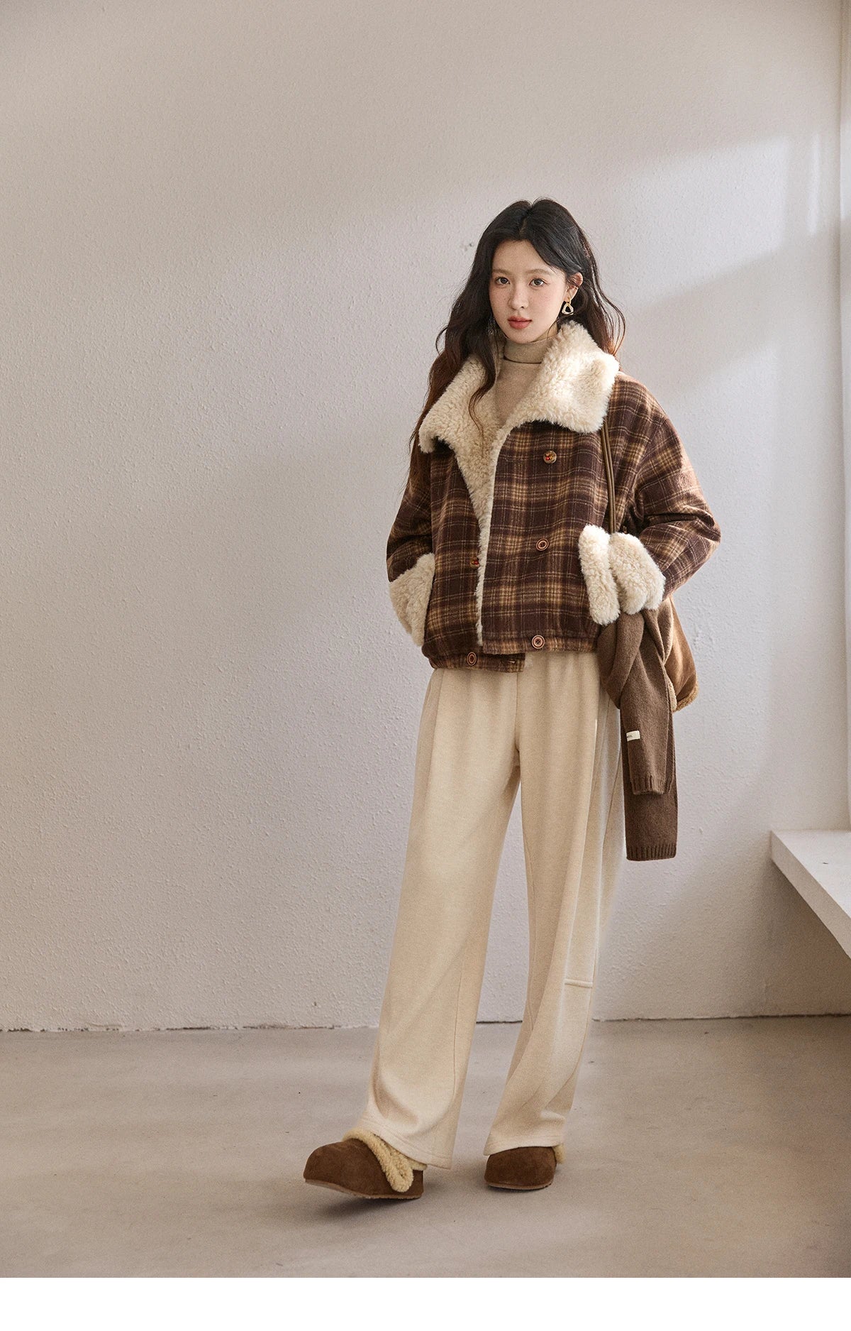 Mishow Retro Plaid Large Lapel Padded Jacket MXE87W1004