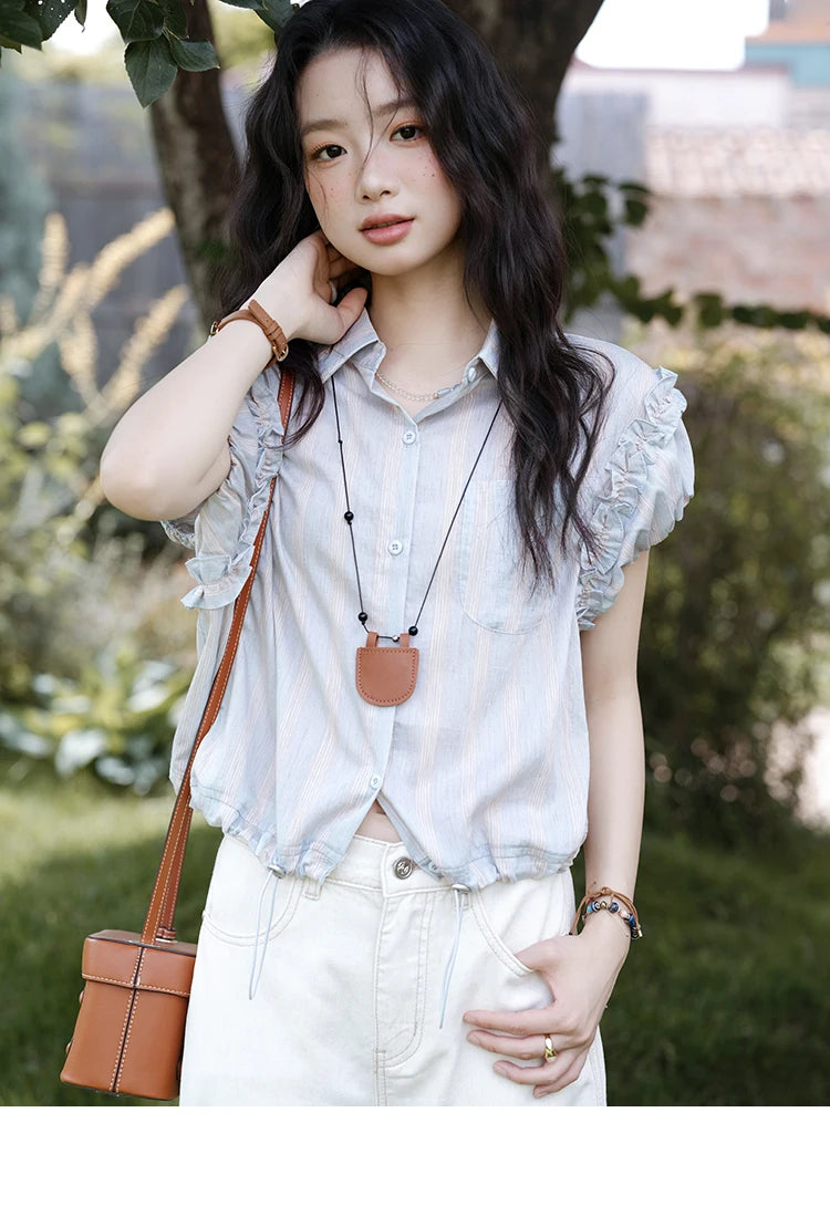 MISHOW Striped Short Sleeve Shirt Turn-Down Collar MXE38C2347