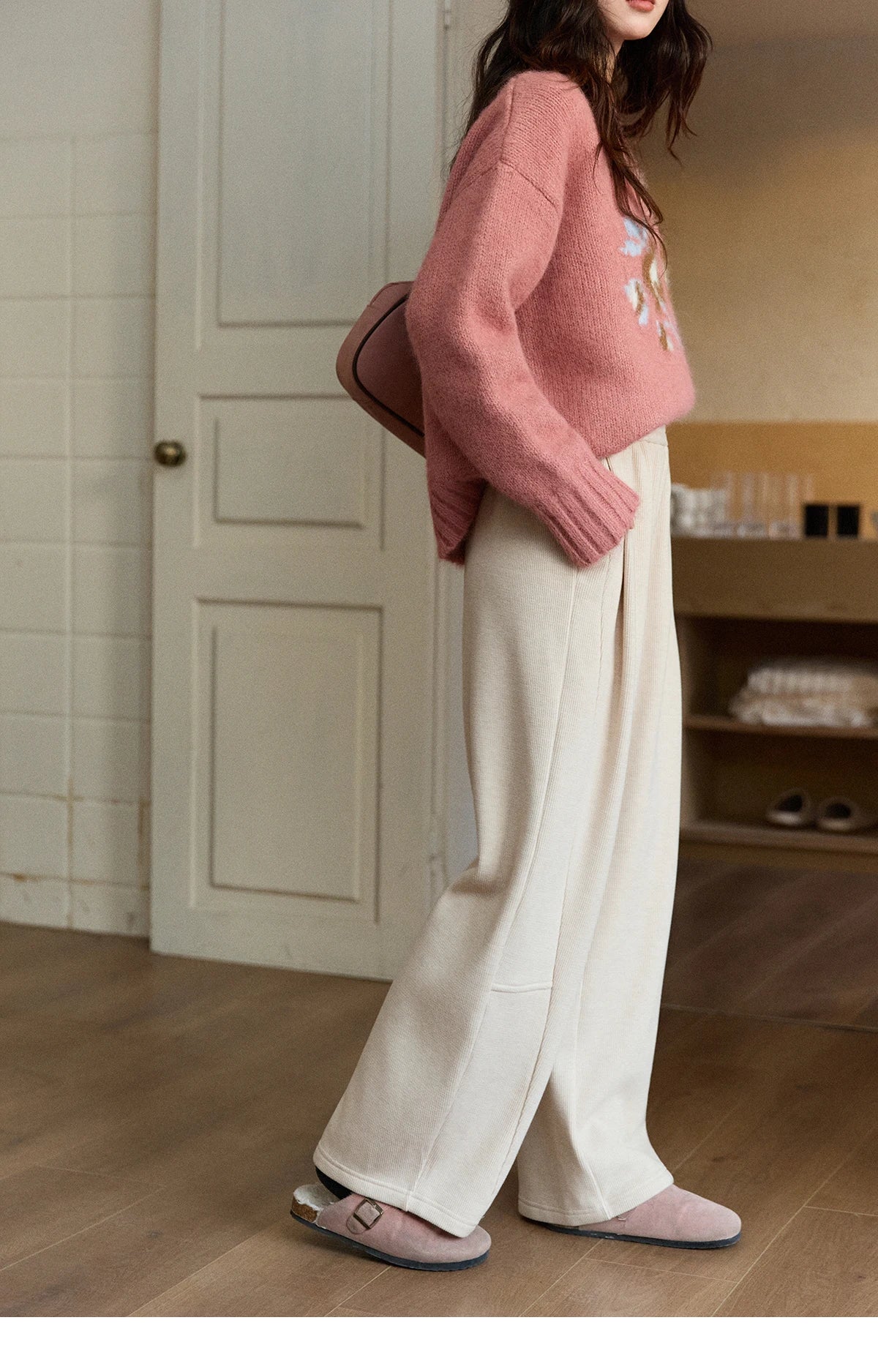 MISHOW Fleece Lined Straight Knit Pants Elastic Waist Pockets MXE92K1131