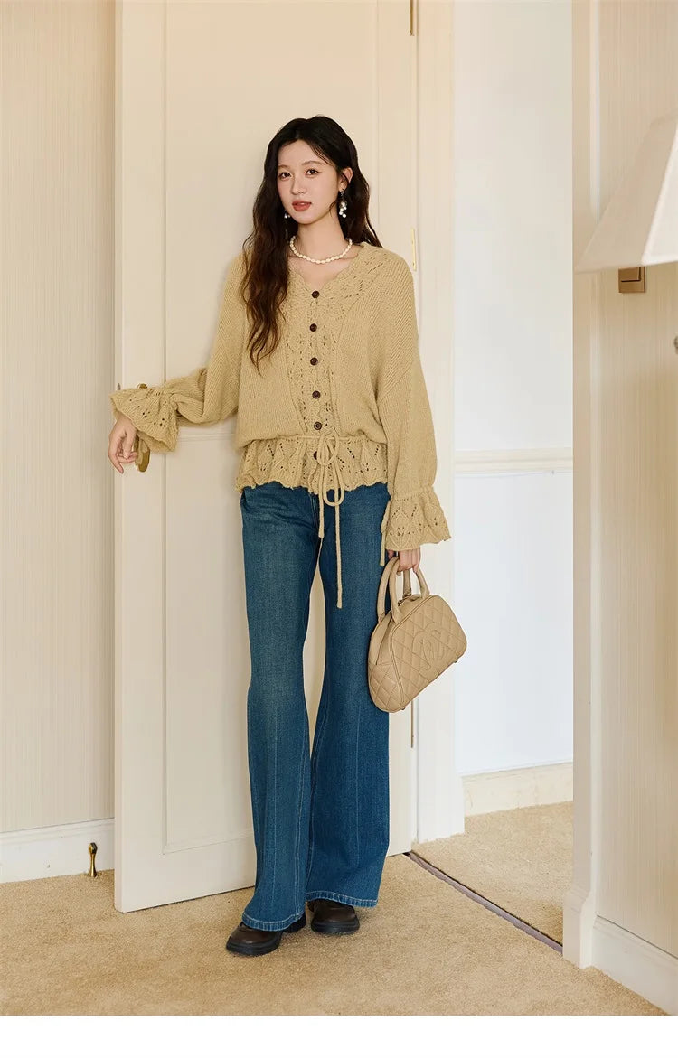 Mishow Handmade Crochet Mohair Flare Sleeve Cardigan MXE47Z2513