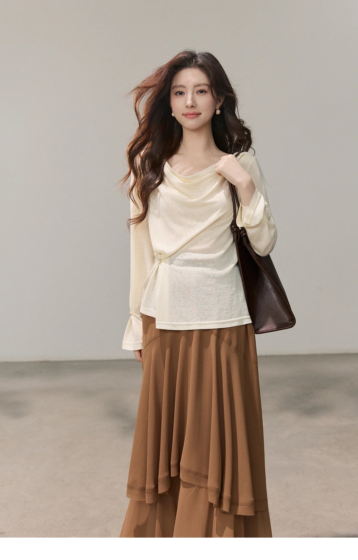 Mishow Multi Colored Swinging Collar Flare Sleeve Top MXF13T1473