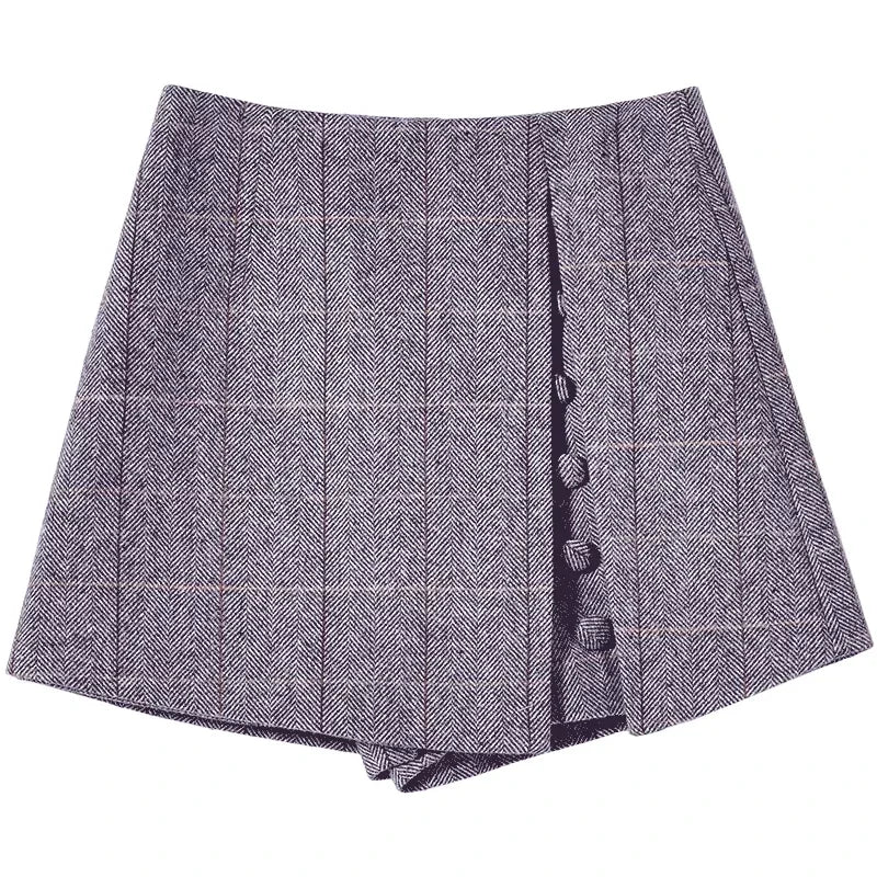 Mishow Plaid Slim Button Shorts Skirt MX18D2451