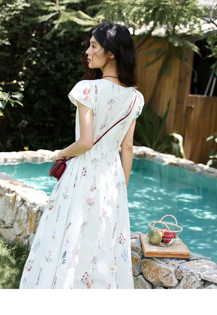 Mishow French Embroidery Square Neck Puff Sleeve Dress MXE39L2389