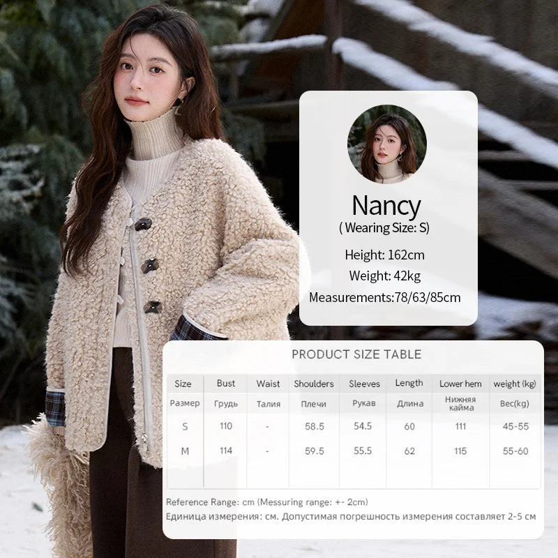 Mishow Plaid Patchwork Curly Lambswool Coat MXE87W0939