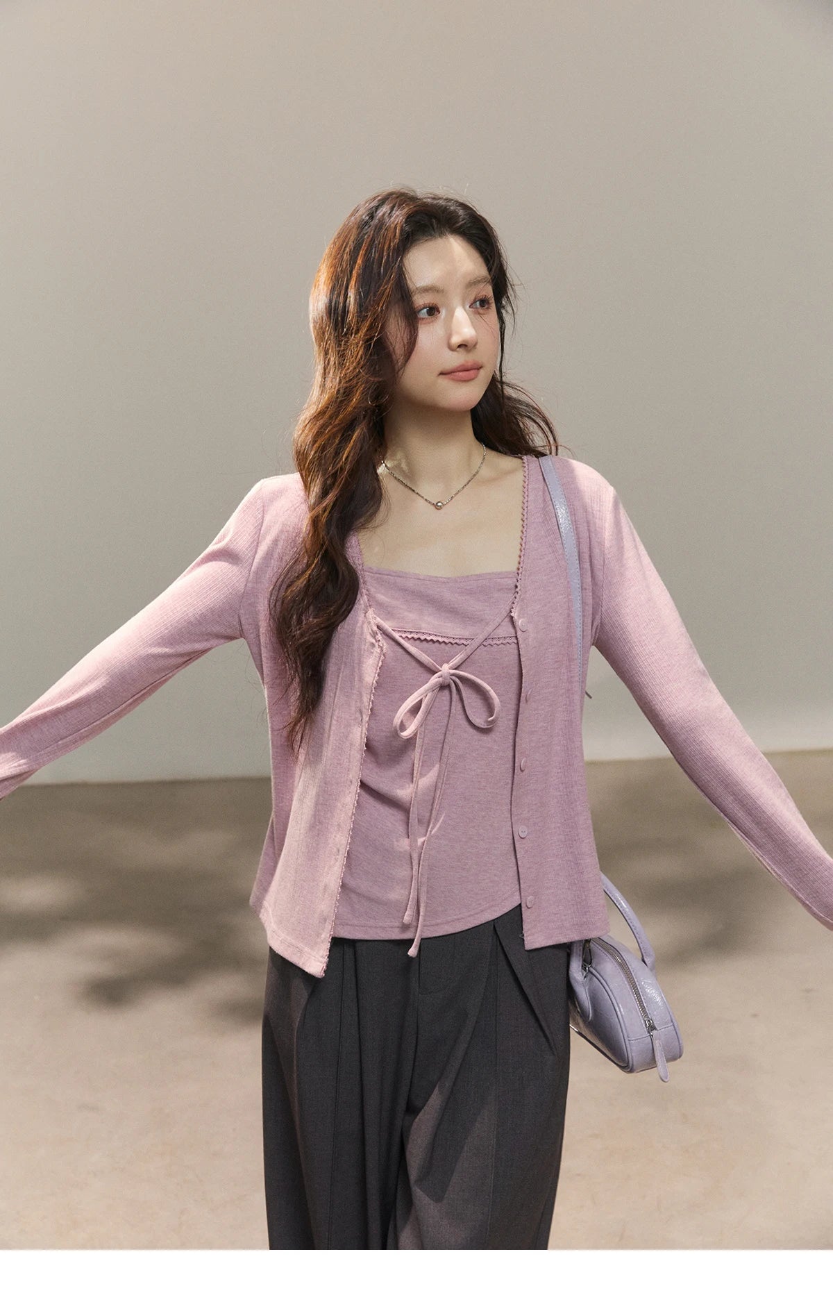 Mishow Purple Lace-Up Cardigan & Camisole Set MXF13Z2998