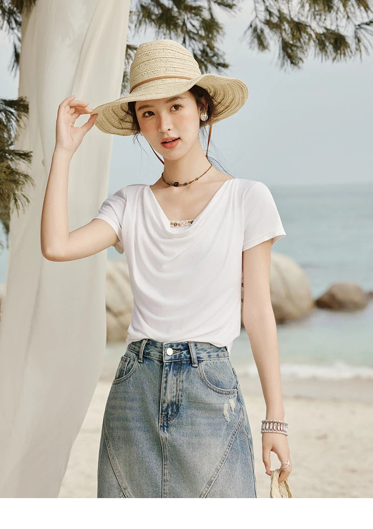Mishow Swing Collar Shell Ribbon Tee MXE33T0524