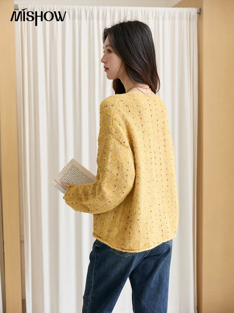 Mishow Retro Yellow Sequins V-Neck Pullover MXE47Z2572