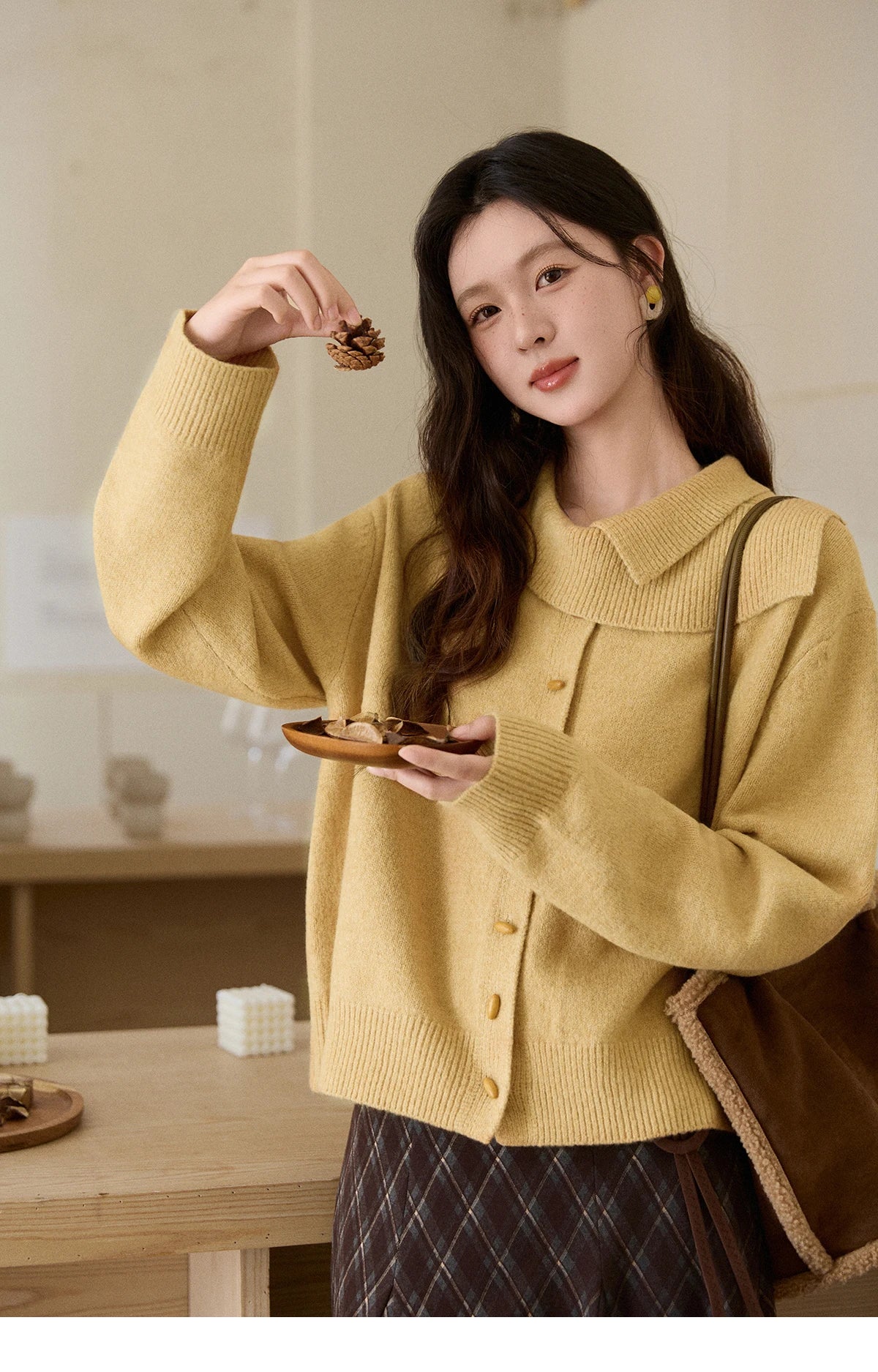 Mishow Mustard Yellow Asymmetric Collar Dropped Sleeve Cardigan MXE93Z2936