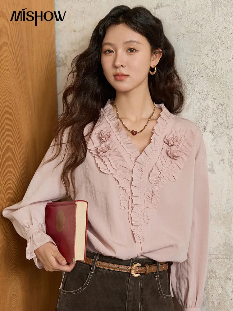 MISHOW Hand Sewn Rose Blouse Lantern Sleeves MXE44X2470