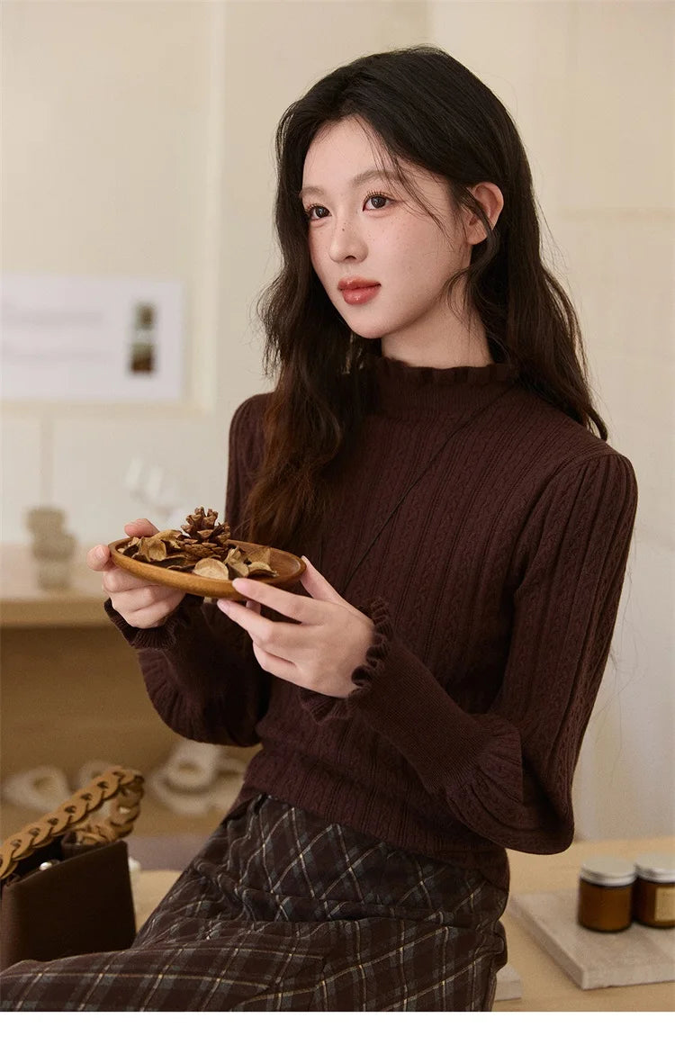 Mishow Half Turtleneck Ruffle Lantern Sleeve Top MXE93Z2810