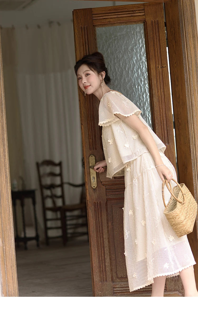 MISHOW Butterfly Flying Sleeve Blouse & Elastic Waist Skirt Set MXD29X1559