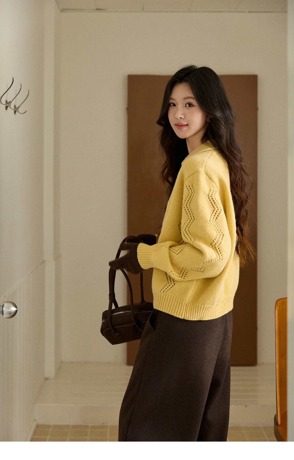Mishow Yellow Hollow Pattern Lapel Cardigan MXE94Z2961