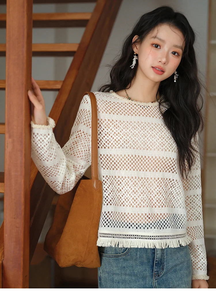 MISHOW Bohemian Lace Hollow Top Hem Tassel Knit MXE41X2466