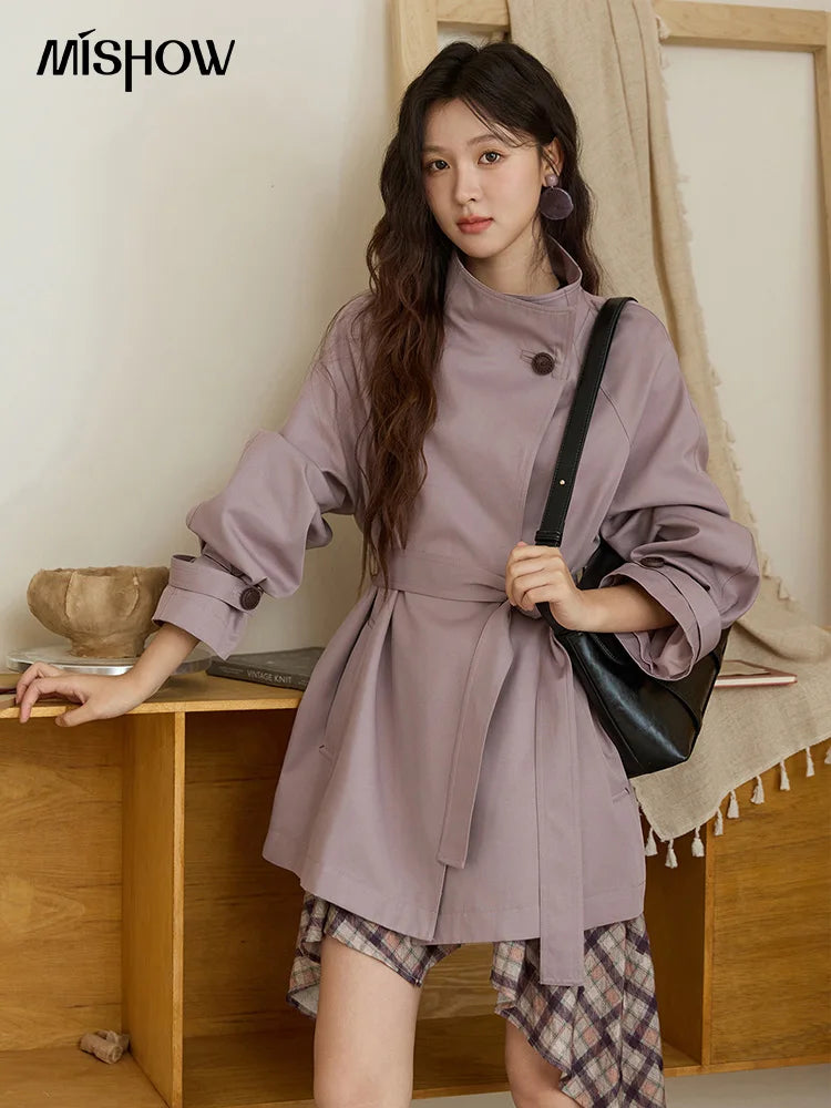 Mishow Stand Up Collar Medium Long Trench MXE44W0813