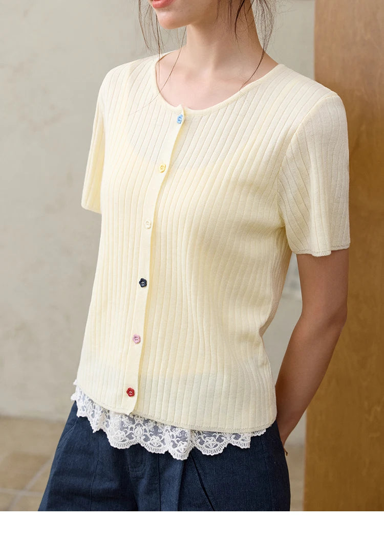 Mishow Short Sleeve Round Neck Summer Cardigan MXE34Z1268
