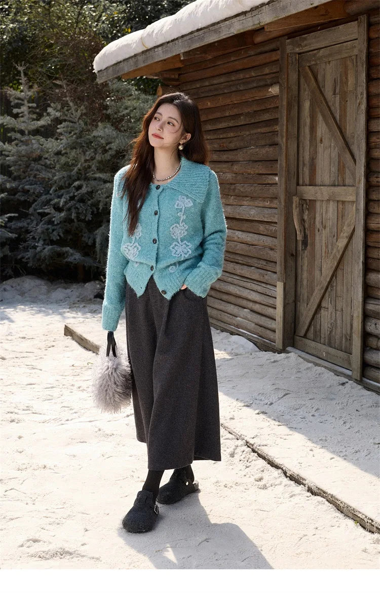 Mishow Retro 3D Floral Jacquard Lapel Cardigan MXE87Z2684