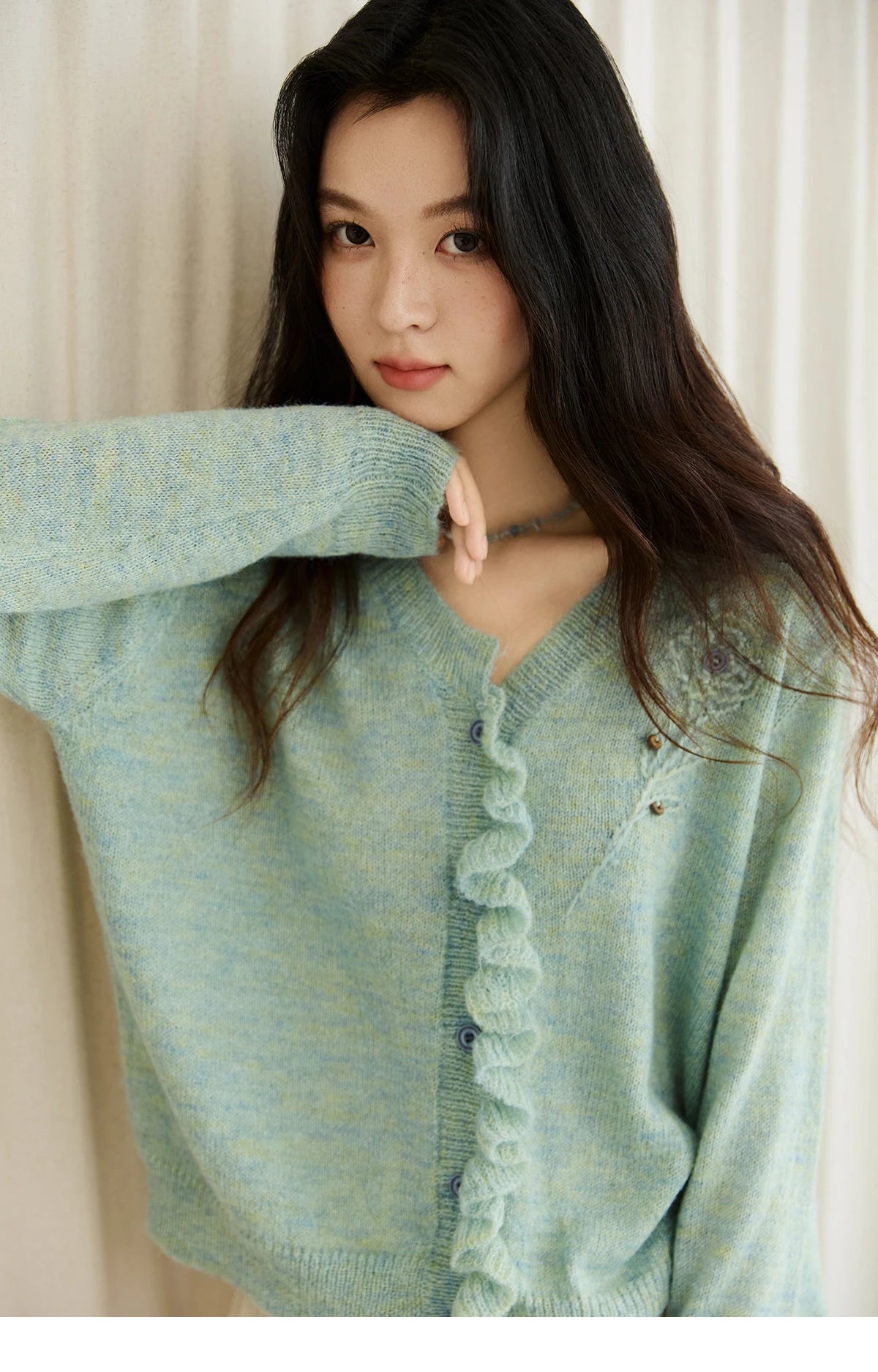 Mishow French Flower Embroidered V-Neck Cardigan MXE47Z2498