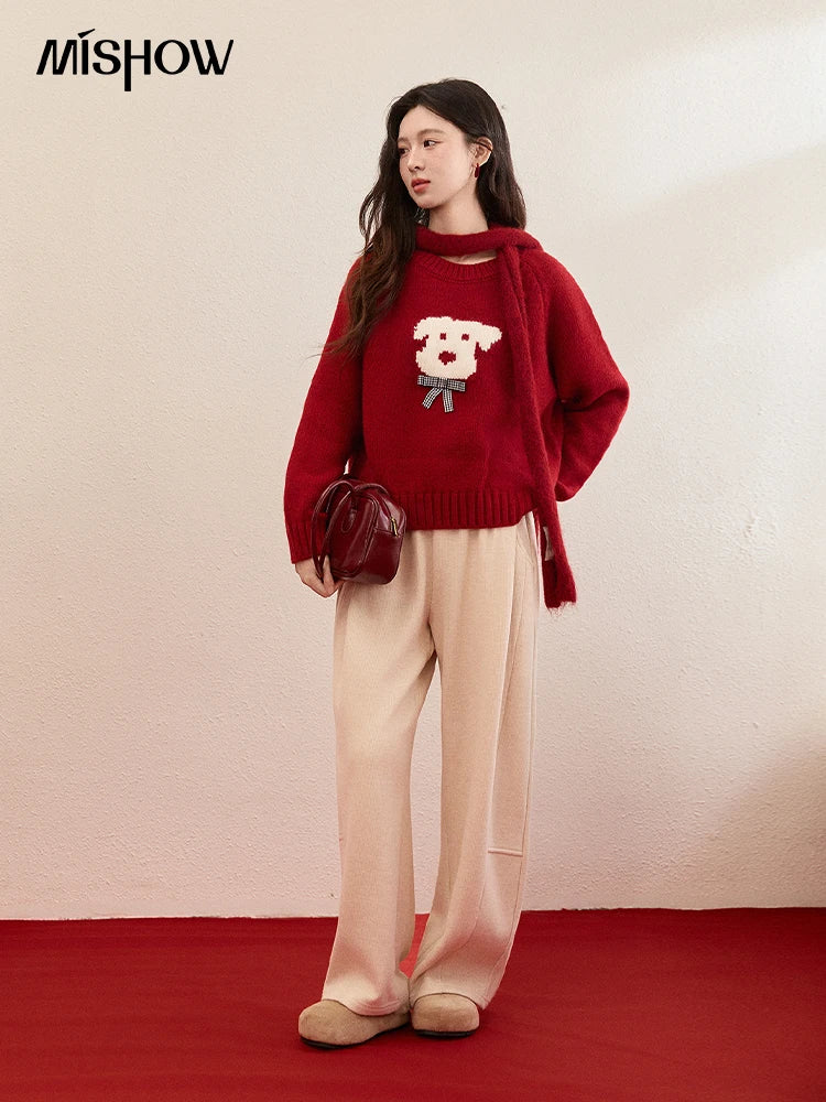 Mishow Red Puppy Jacquard Crew Neck Sweater MXE93Z2932