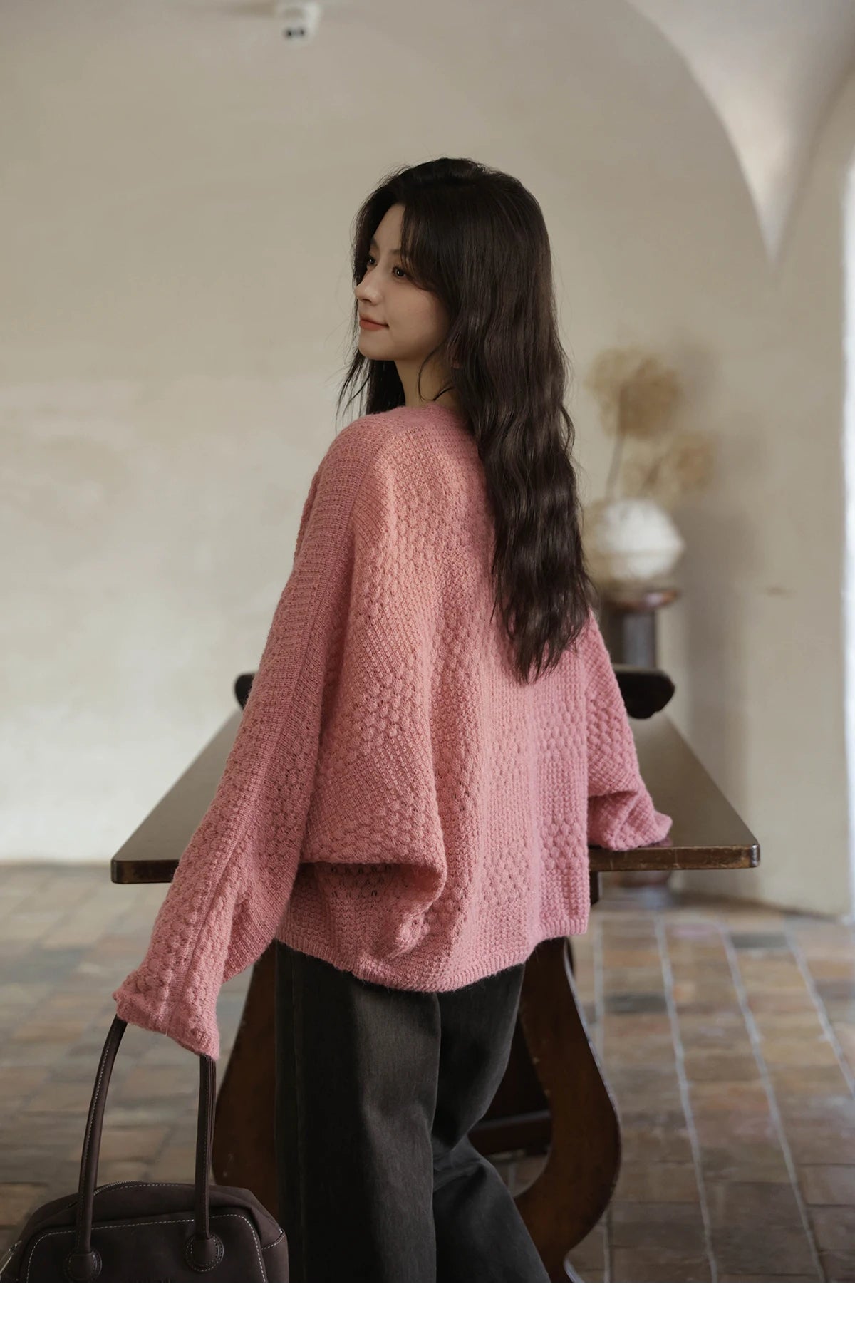 Mishow Pink Long Sleeves Cardigan with Vest Set MXE44T0737