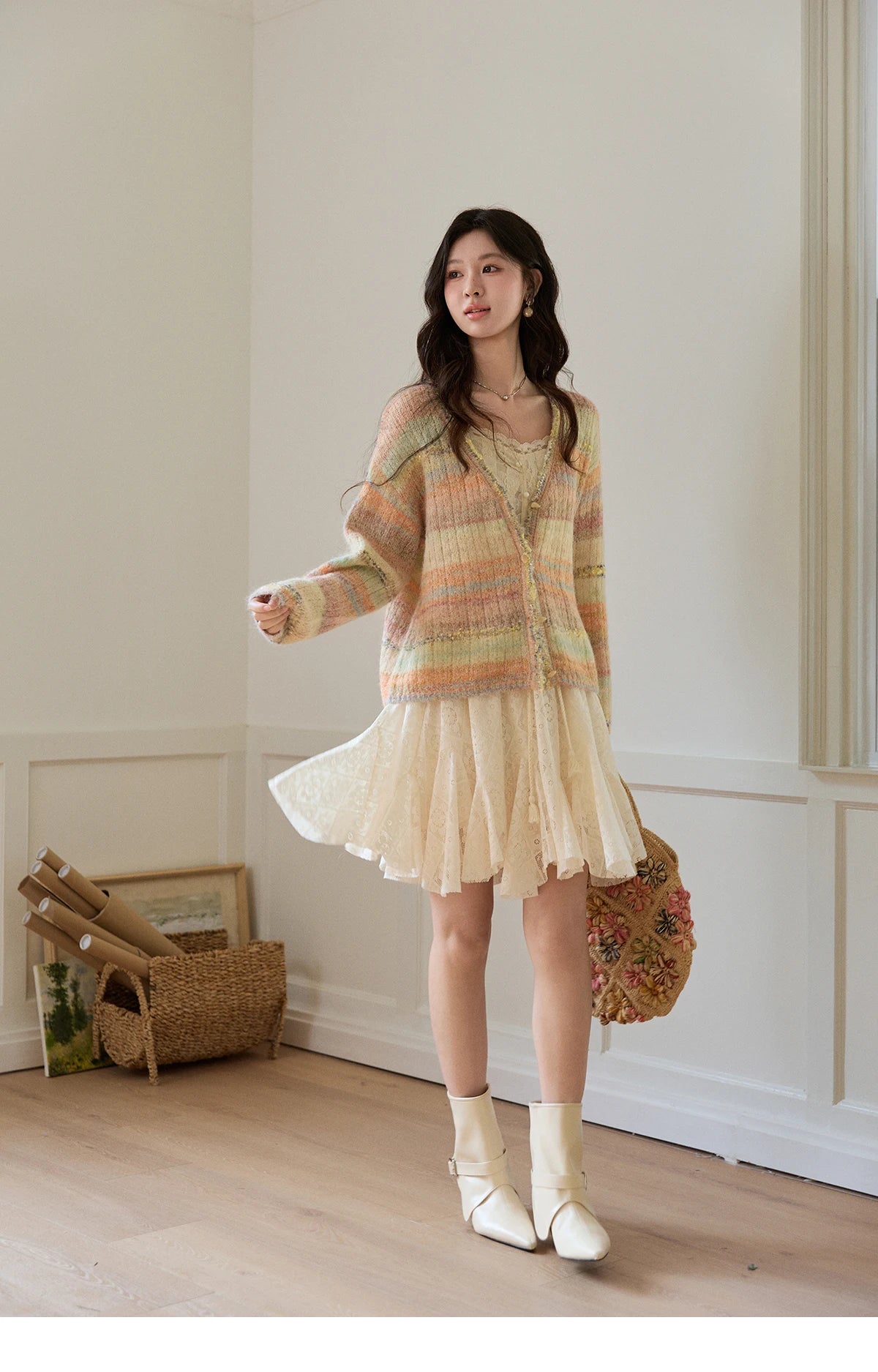 Mishow Gradient Striped V-Neck Rainbow Cardigan MXF13Z3019