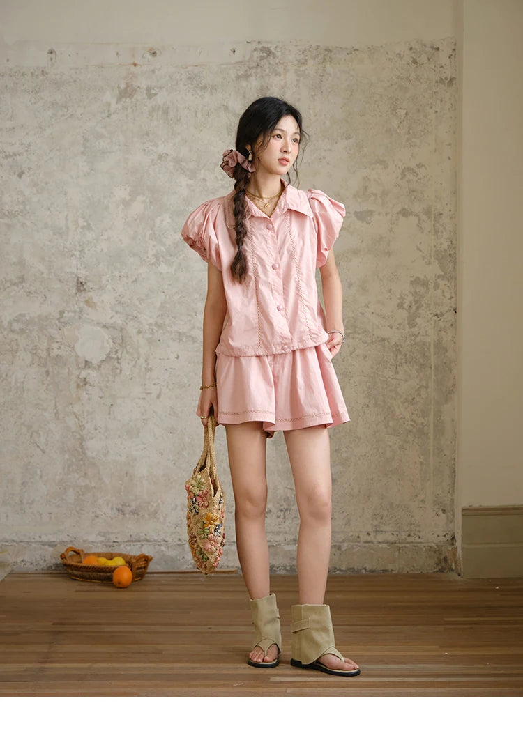 Mishow Loose Button Shirt & Casual Shorts Set MXE34T0591