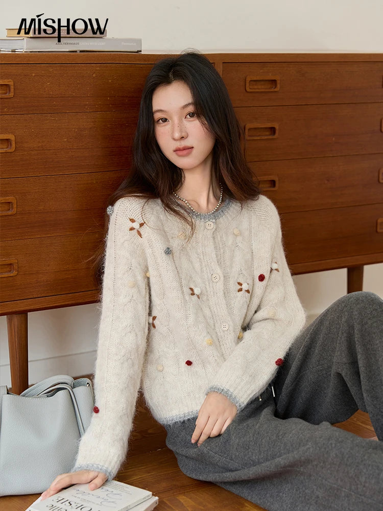 Mishow Hand-Crocheted Wool Blend Cardigan MXE48Z2575
