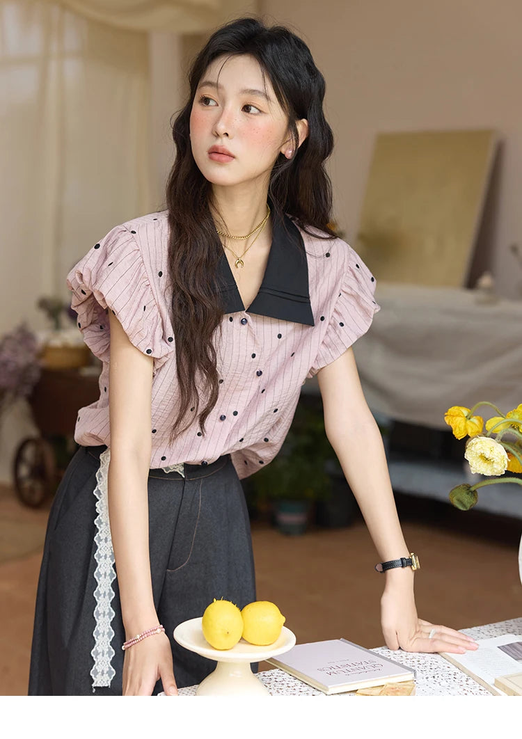 MISHOW Polka Dot Blouse Butterfly Sleeve MXE31C0776