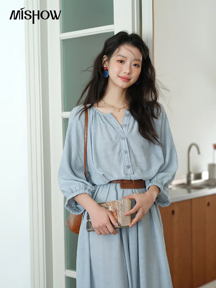 Mishow Half Sleeve Bamboo Knot Dress with Bohemian Belt MXE20L2468