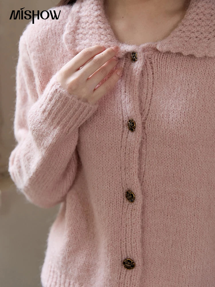 Mishow Pink French Turn-Down Collar Cardigan MXE48Z2569