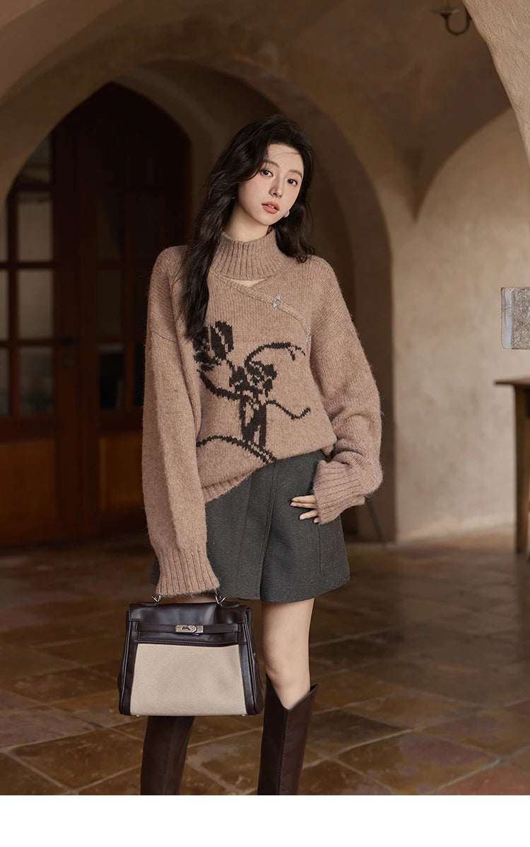 Mishow Chinese Hollow Out Floral Lantern Sleeve Sweater MXD36Z0888