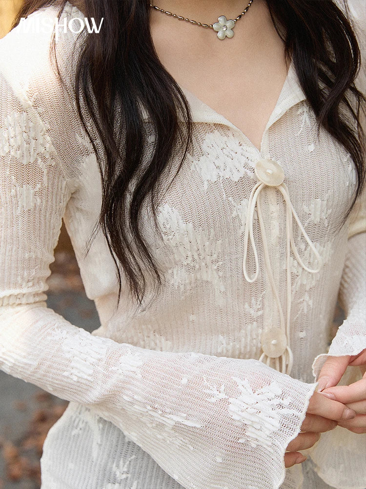 MISHOW White Lace Shirt Flared Sleeves V-Neck MXE49X2511