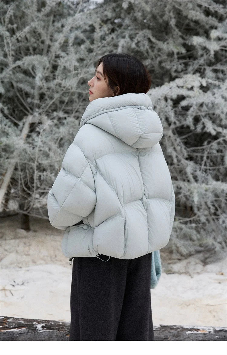 Mishow Blue 90% White Duck Down Hooded Puffer MXE51Y0081