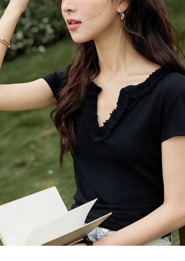 Mishow V-Neck Solid Straight Shoulder Tee MXE35T0562