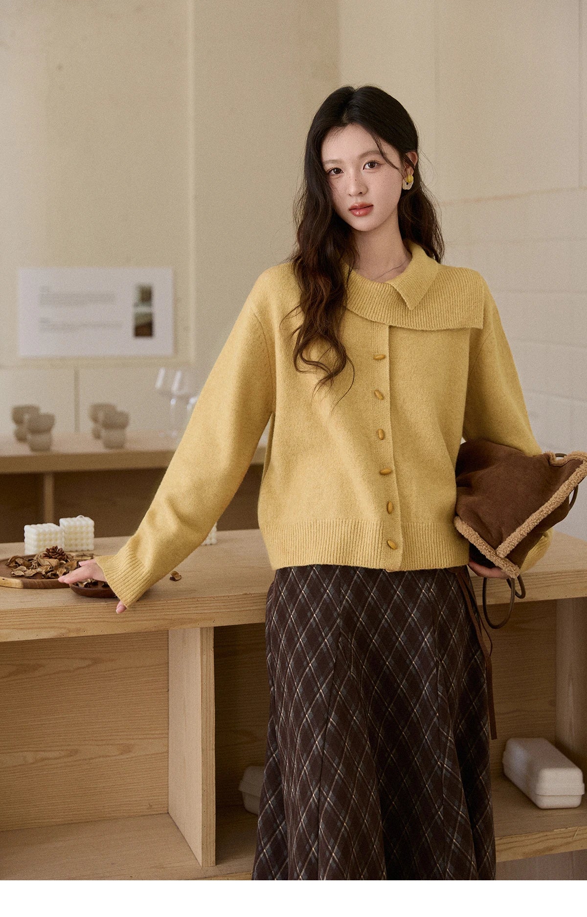Mishow Mustard Yellow Asymmetric Collar Dropped Sleeve Cardigan MXE93Z2936