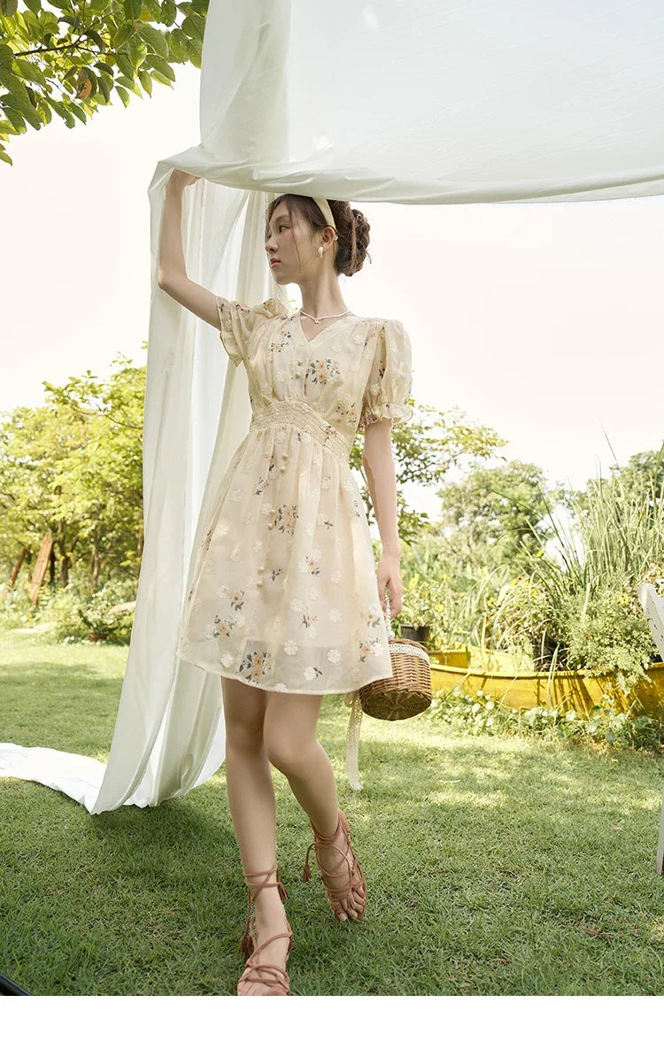 Mishow French Floral Embroidered Petal Sleeve Dress MXC38L1424