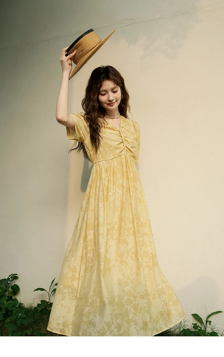MISHOW French Chiffon Floral Puff Sleeve Dress MXD23L1878