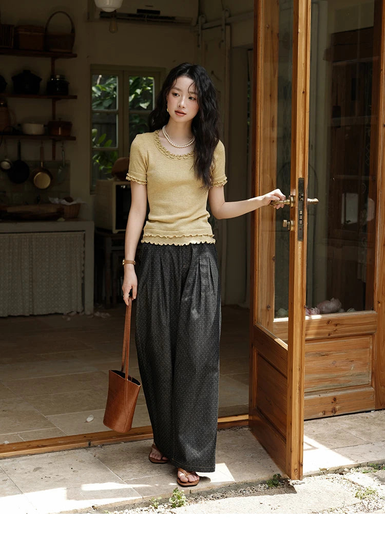 Mishow Round Neck Ear Edge Short Sleeve Tee MXE32Z1233