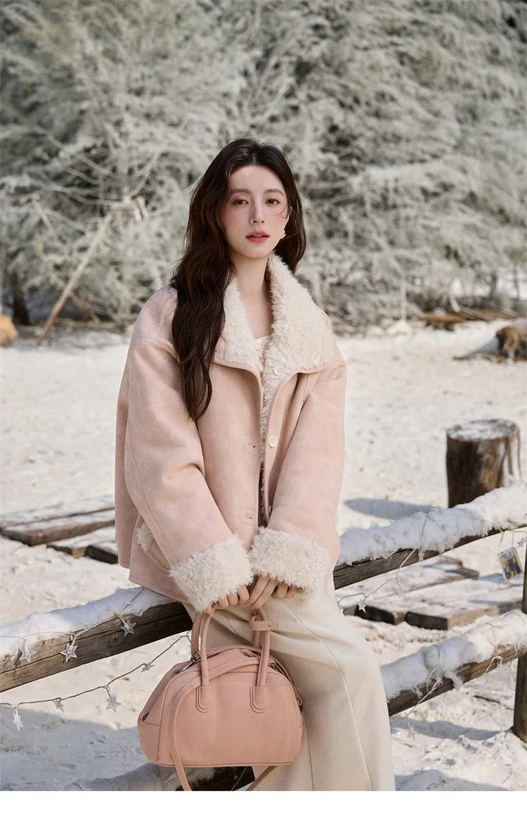 MISHOW Double Sided Lamb Wool Coat Lapel Pockets MXE91W1015