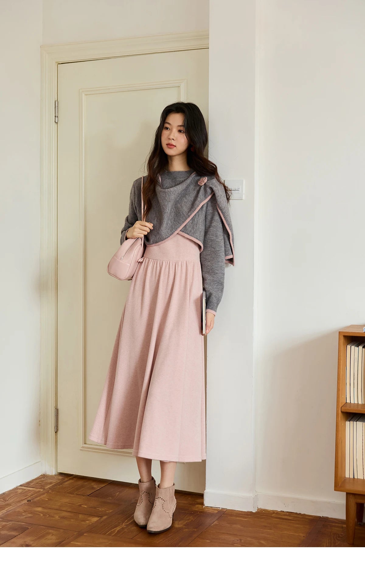 Mishow Pink Irregular Round Neck Top & Suspender Dress Set MXE49T1397