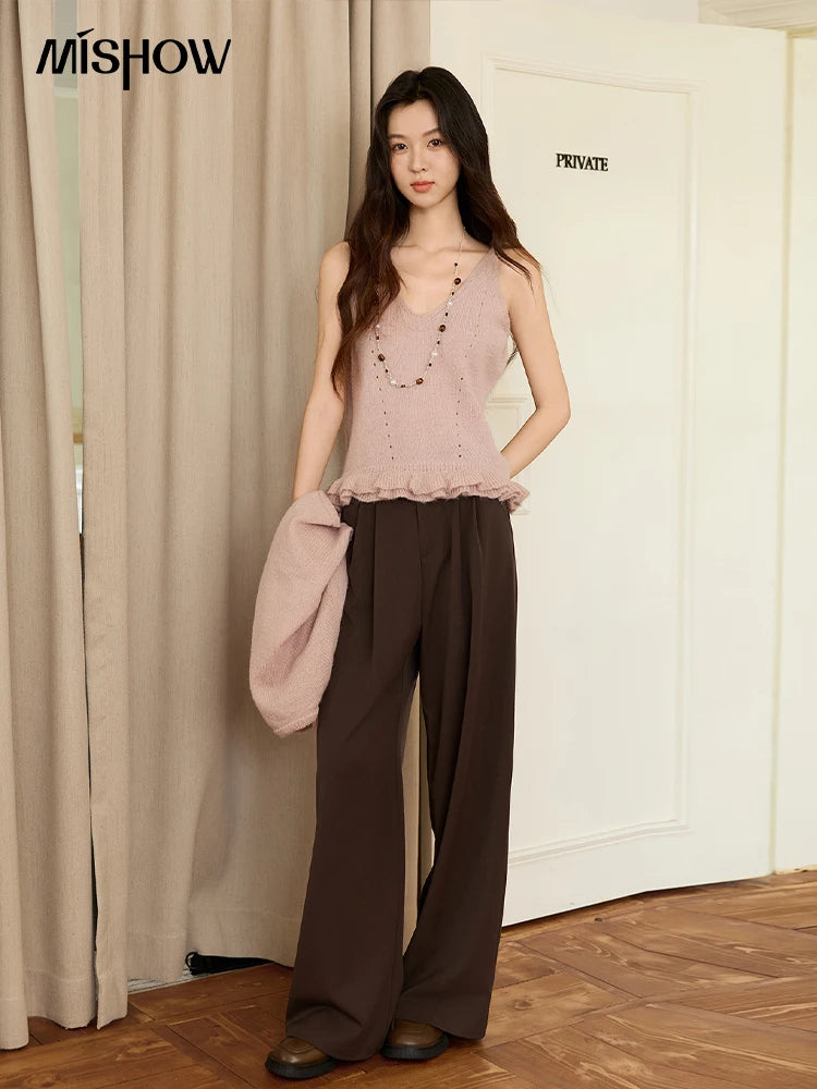 Mishow Pink Crew Neck Cardigan & Suspenders Set MXE48T1404