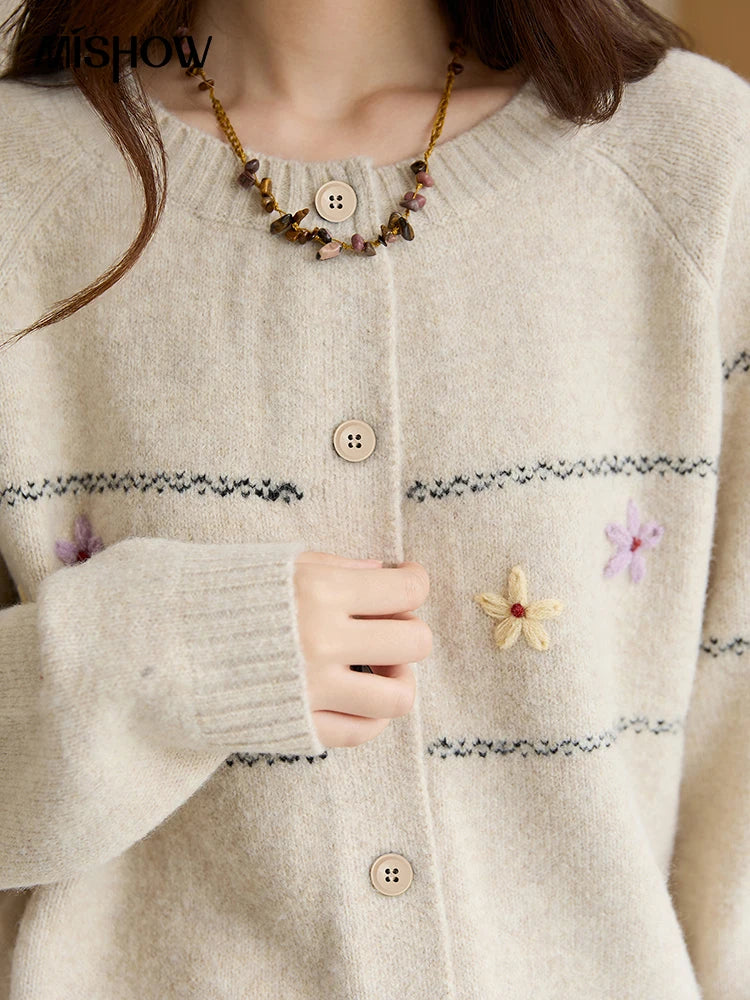 Mishow Blue Flower Embroidered Loose Cardigan MXE46Z2581