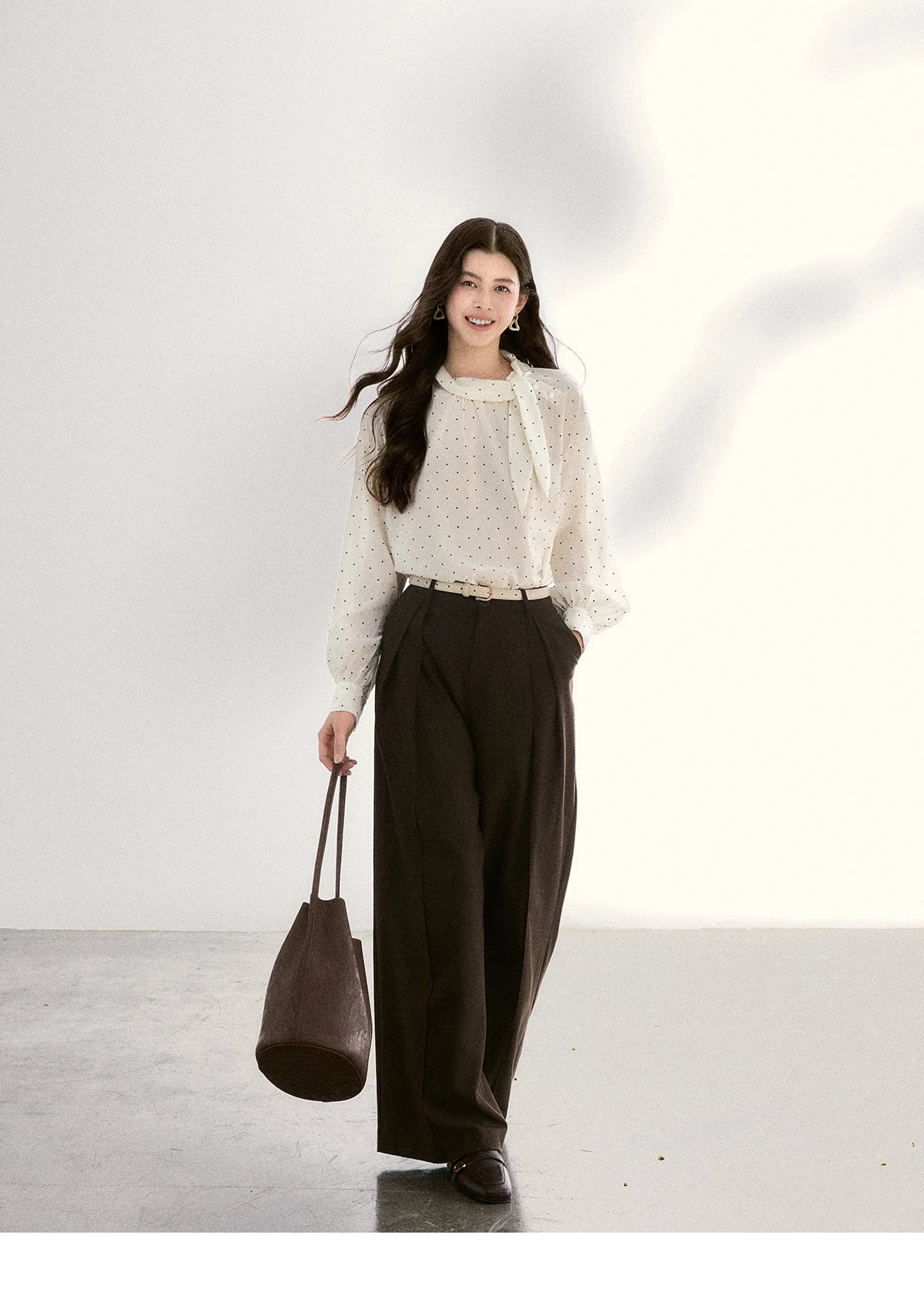 MISHOW Dark Brown Wide Leg Pants High Waist Pleated Elastic MXF108K1010