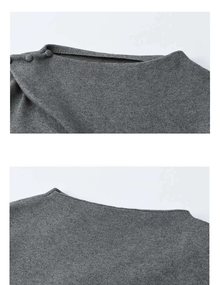 Mishow Gray French Diagonal Placket Knit Pullover MXE86Z2744