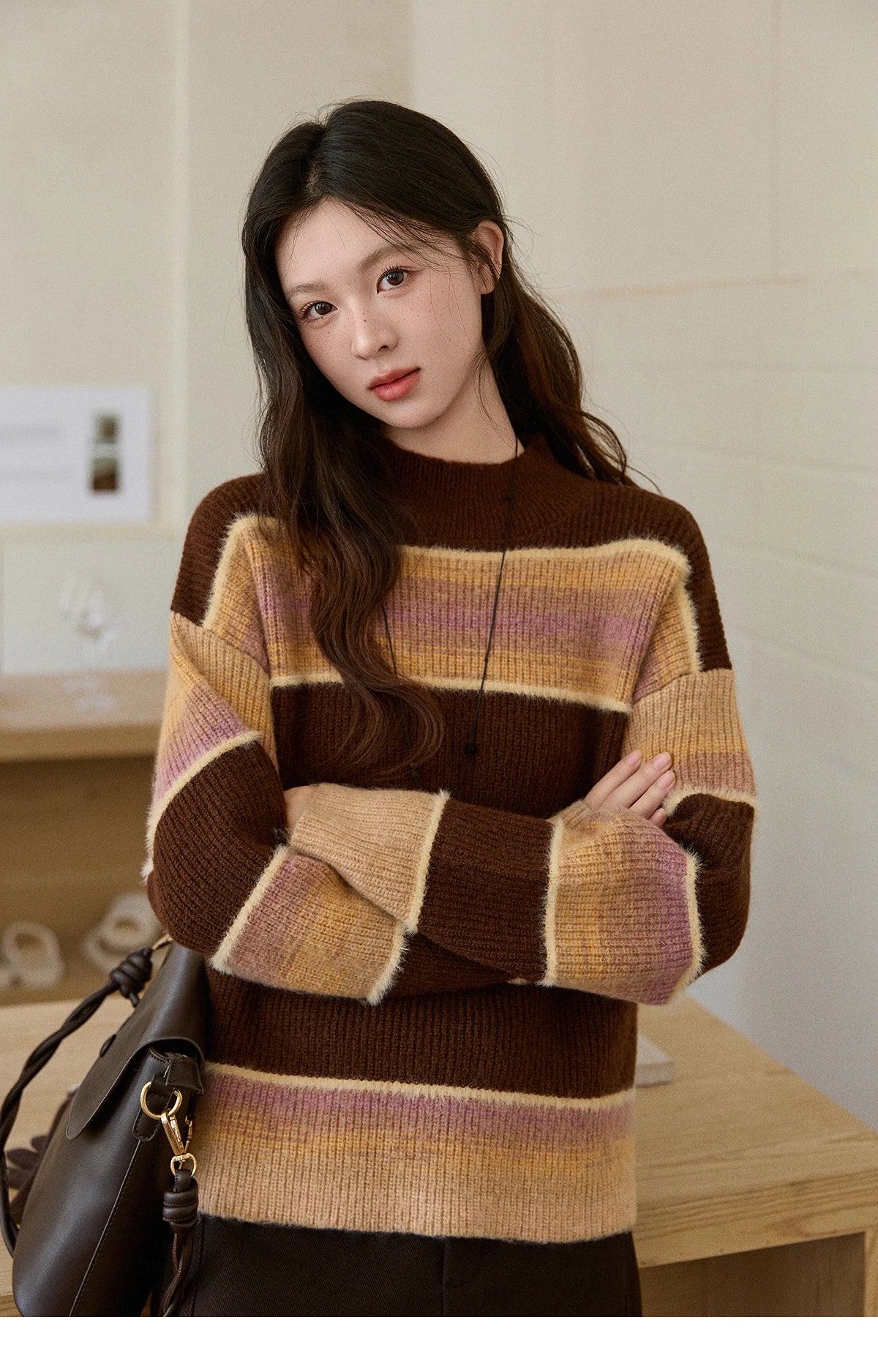 Mishow French Striped Gradient Faux Mink Sweater MXE94Z2891
