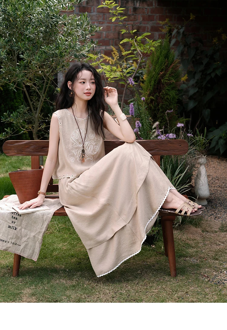 Mishow Hollow Embroidery Top & Lace Skirt Set MXE35T0594