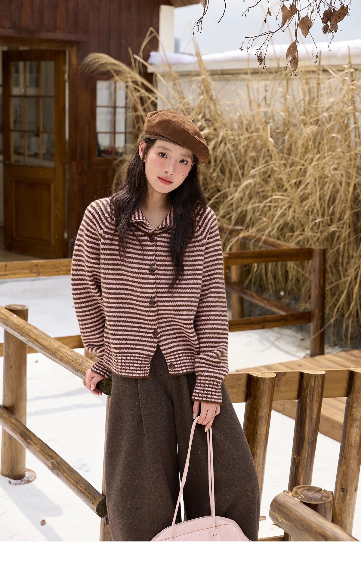 Mishow Striped Stand Collar Raglan Cardigan MXE88Z2690