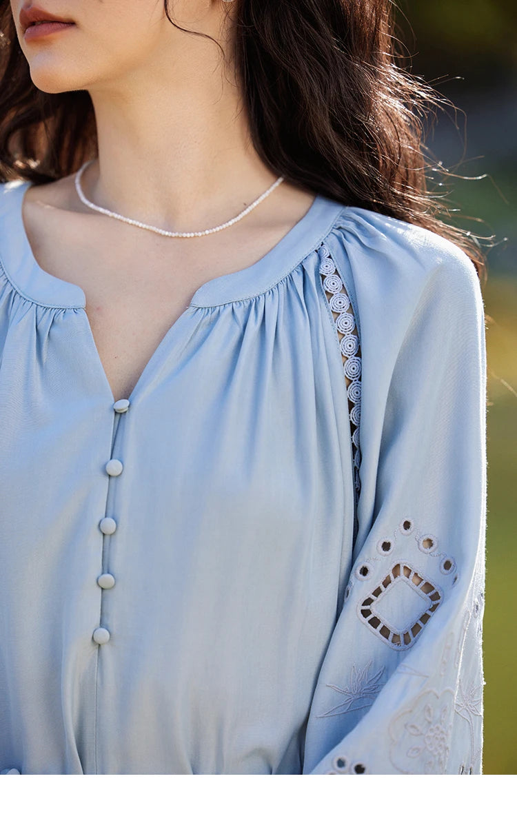 Mishow French Hollow Lace V-Neck Beach Dress MXE12L2091