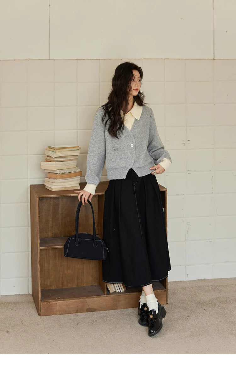 MISHOW Fake Two-piece Sweater Women French Retro Splicing Top MXD46Z0804