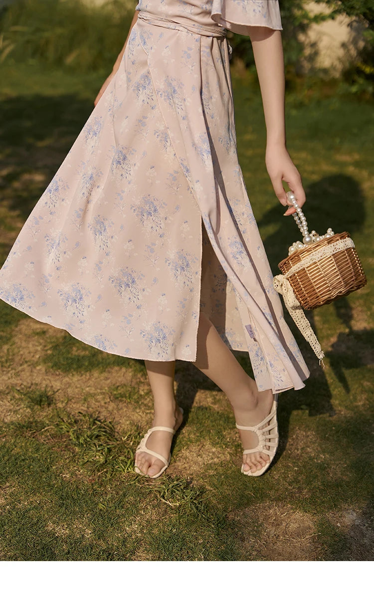 Mishow French Floral Puff Sleeve Lace-Up Dress MXC38L1413